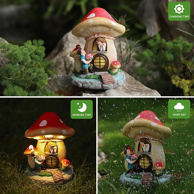 Solar Garden Outdoor Statues Princess and Prince with 3 LED Solar Figurine for Lawn,Patio,Balcony,Yard Decor Unique Housewarming Gift, for Grandfather, Father,Grandma,Wen