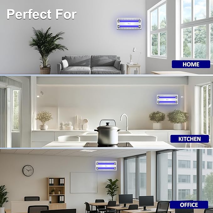 Awoco 12W LED Stainless Steel 100V-240V Wall Mount Sticky Fly Trap Lamp for Capturing Flies, Mosquitoes, Moths and Flying Insects, Perfect for Home, Restaurants, Warehouses (with 6 Glue Boards)