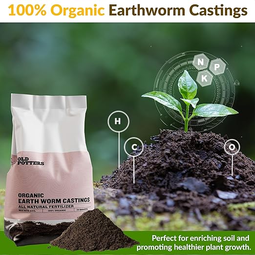 Organic Earthworm Casting All-Natural Fertilizer for Indoor and Outdoor Planting, Enhances Root and Overall Health, Revitalizes Soil with Health Microbes, 25 lbs
