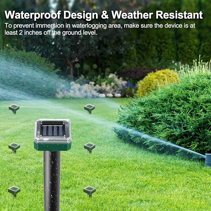Mole Repellent Solar Powered, 10 Pack Solar Mole Repellent Ultrasonic for Vole, Snakes, Gopher, Waterproof Sonic Mole Deterrent Spikes,Snake Gopher Vole Repellent for Garden and Yard