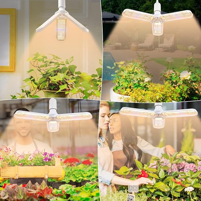 150W LED Grow Light Bulb - Full Spectrum Plant Growing Lamp for Indoor Plants 414 LEDs Light Bulbs E27 Base with Waterproof Foldable Three-Leaf Lamp Body for Hydroponics Garden Greenhouse Houseplants