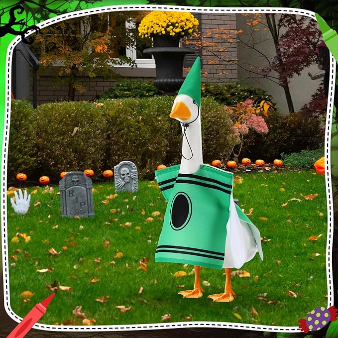 Geyoga Halloween Goose Crayon Costume Porch Goose Outfits 23" Fall Geese Clothes Classroom Lawn School Garden Patio Yard Outdoor Decorations(Green,Crayon)