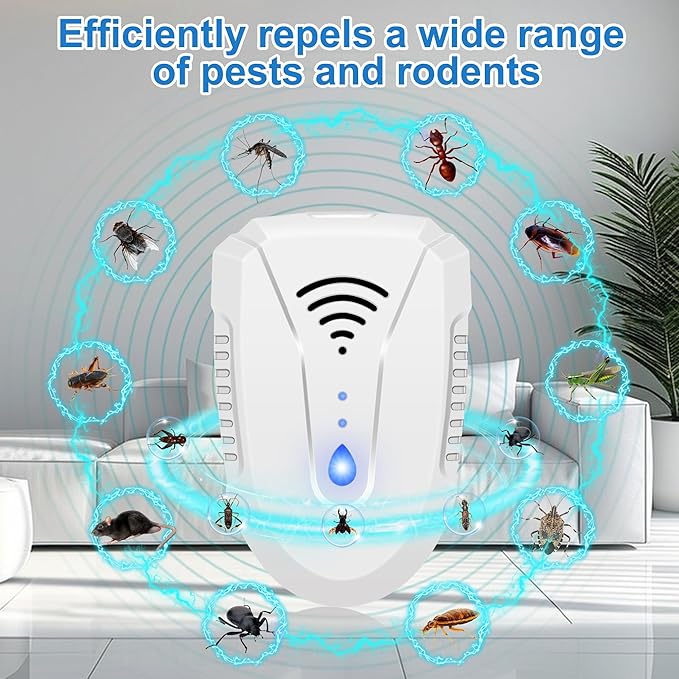 2025 Upgraded Ultrasonic Pest Repeller 6 Pack, Mouse Repellent Indoor Ultrasonic Plug in, Pest Control for Bugs Roaches Insects Mice Spiders Flies Cockroach Rodent Rat