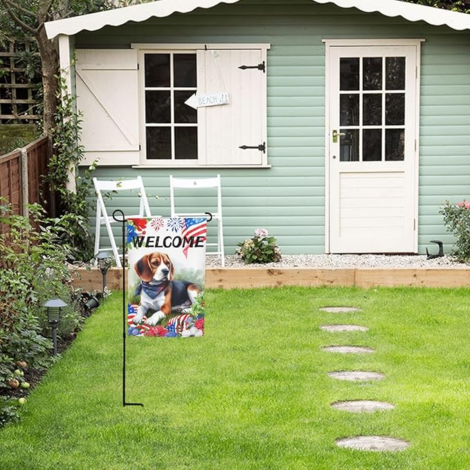 Beagle Dog Independence Day Patriotic American Dog Garden Flag Welcome Party Outdoor Outside Decorations Picks Home House Garden Yard Decor 12x18 Inch