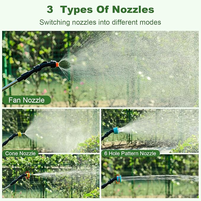 Battery Powered Garden Sprayer 2 Gallon, Upgrade Powerful Electric Sprayers with 3 Mist Nozzles, Retractable Wand, Garden Sprayers with Adjustable Shoulder Strap for Lawn,Cleaning