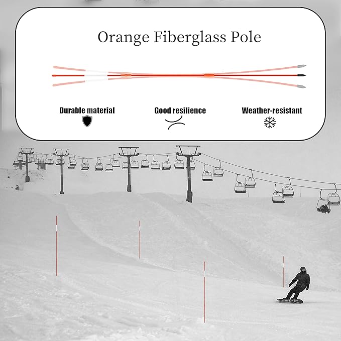 Sunnyglade Driveway Markers 20PCS 49inch Orange Fiberglass Snow Stakes with White Reflective Tape Snow Pole Included a 12inch Install Drill Bit, Easy Visibility at Night for Parking Lots Walkways