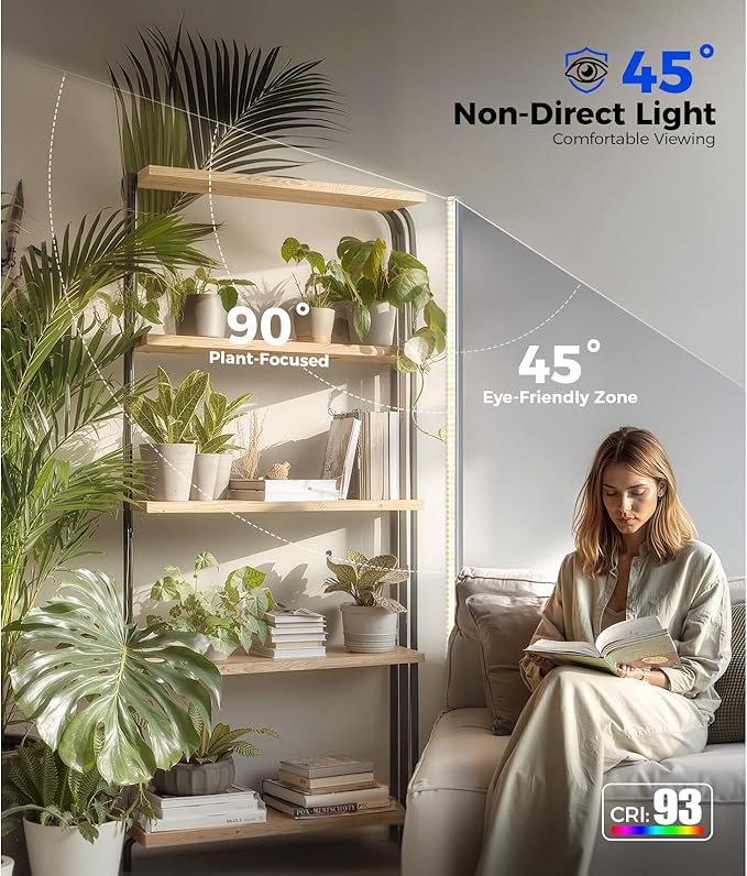 Barrina T1S Standing Grow Light for Indoor Plants with Timer, 65W 660nm High PPFD Tera Series Vertical Full Spectrum Grow Lights Adjustable Height 5FT-5.6FT, Foot Switch, Non-Glare Design, Silver