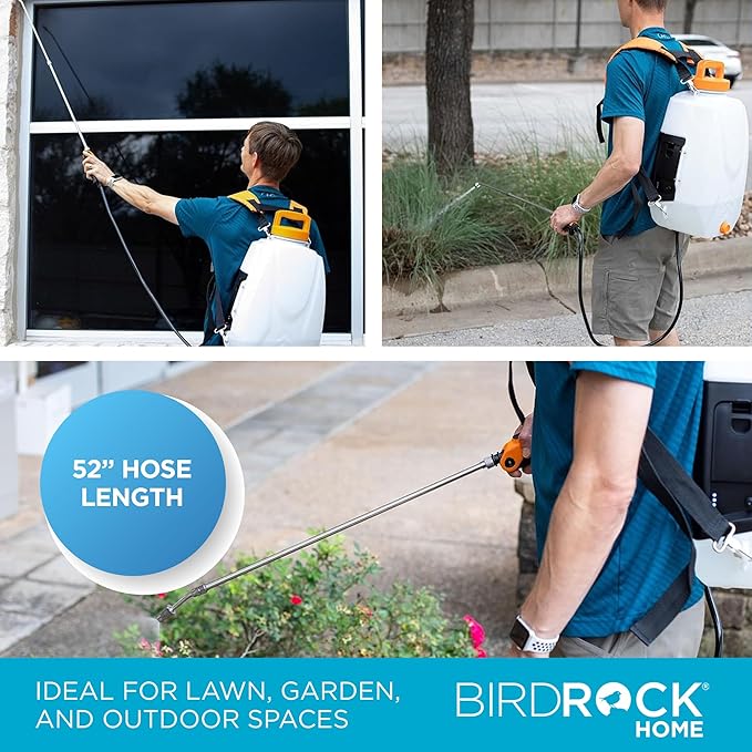 BIRDROCK HOME 4-Gallon Battery-Powered Garden Sprayer - Adjustable Stainless Steel Wand, Lightweight, Rechargeable 12V Lithium Battery, Ideal for Lawn, Garden, and Outdoor Spaces