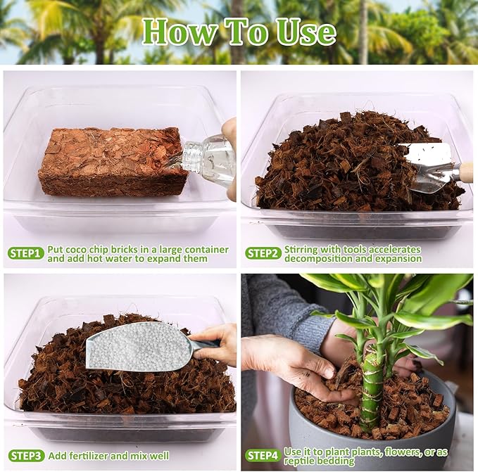 Riare 2 Pack Coco Chips Substrate for Plants- 2.2lb 100% Organic Coconut Husk Brick with Low EC and pH Balanced, High Expansion Coconut Substrate Coco Husk Mulch for Garden Flowers, Herbs, Planting