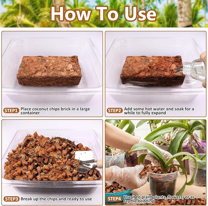 Legigo 10 Pack Coco Husk Chips- 11 LB 100% Organic Coconut Coir Chips Brick Potting Soil Mix with Low EC & PH Balance, Compressed Coconut Substrate Coco Chips Mulch Medium for Garden, Flowers, Plants