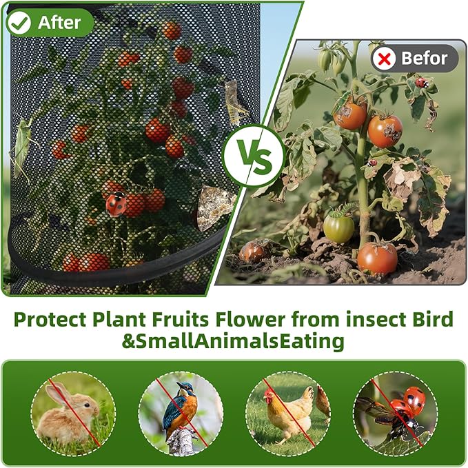 4 Pcs Pop up Plant Covers from Animals, 22.8" x12.6"Round Foldable Plant Covers, Garden Plant Protectors with Stakes for Outdoor Plants (Black)