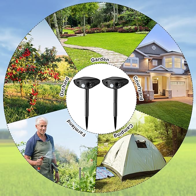 Ultrasonic Animal Repellent Outdoor Solar Powered Repeller Cat Dog Deer Deterrent Waterproof Motion Sensor Deterrent for Yard Garden Rabbit Squirrels Fox Pest(Black, Green,2 Pieces)