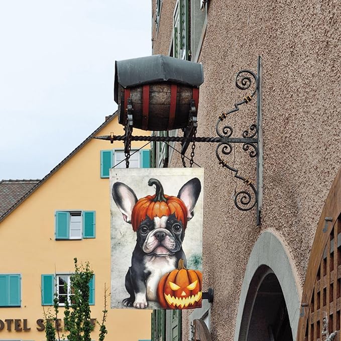 Halloween Boston Dog Pumpkin Garden Flag Welcome Party Outdoor Outside Decorations Picks Home House Garden Yard Decor 12x18 Inch