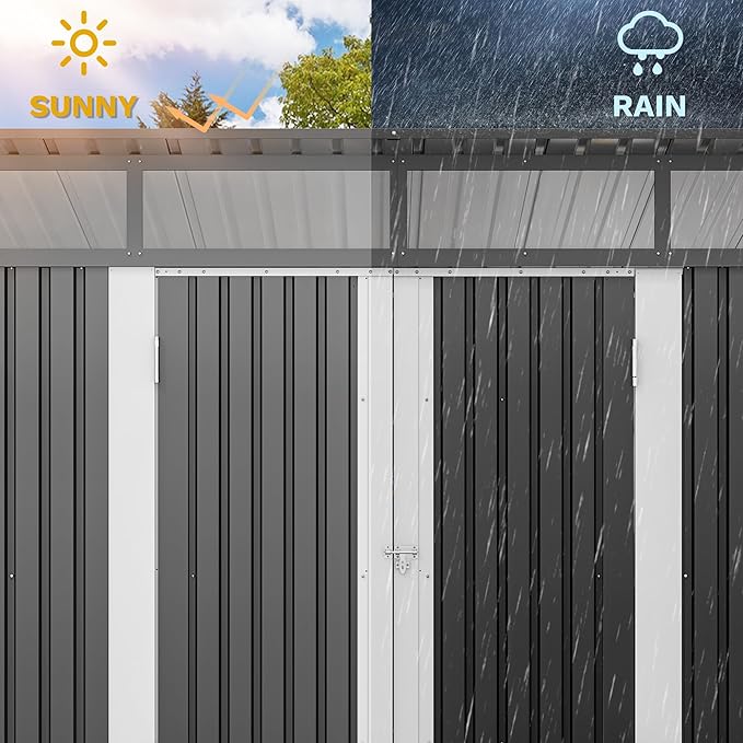 DWVO 9x4 FT Storage Shed for Bicycle, Functional Metal Tool Shelter Garden Storage Unit with Acrylic Windows, Secure Entry Lock, Water-Resistant Waste Enclosure for Outdoor Patio Garden(Dark Gray)