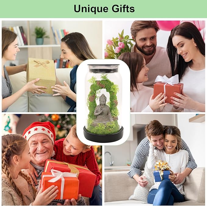 Solar Garden Buddha Statue Outdoor - 9.8'' 15 LED Solar Lights Garden Decor Lucky Zen Unique Birthday Gifts for Women Mom Grandma, Sitting Meditating Figurine Housewarming Gifts for Patio Lawn Yard