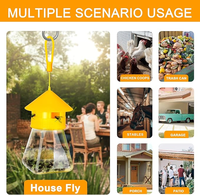 Reusable Fly Traps Outdoor Hanging with Natural Fly Bait Trap Refill, Reusable Fly Trap Fly Killer Outdoor Fly Catchers
