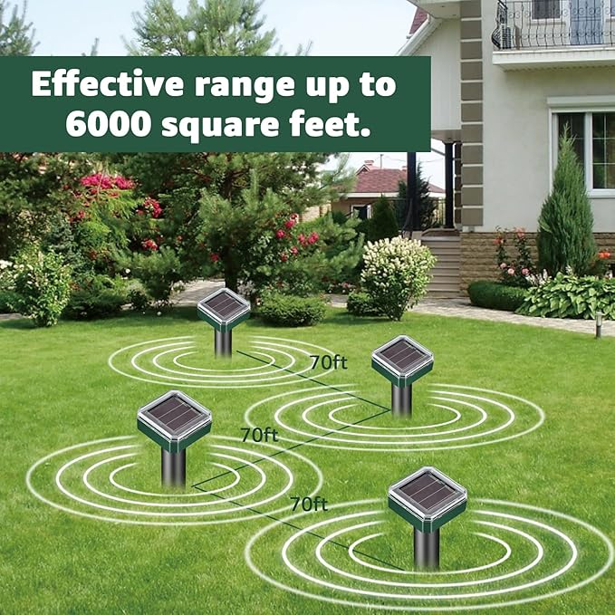 2025 New Upgraded Version Mole Repellent Solar Powered, Waterproof & Aesthetic Design, Ultrasonic Pest Deterrent for Moles, Voles, Gophers, Chipmunks, Groundhogs, and Snakes -4Pack
