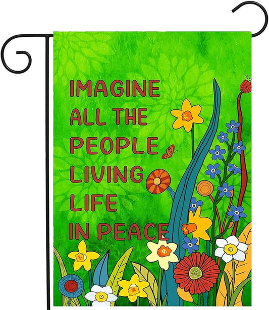 Imagine All the People Living Life in Peace Garden Flag Green Peace Flags for Outdoors Spring Floral Yard Flags Small Summer Outdoor Flag 12x18 Double Sided Outside Decor