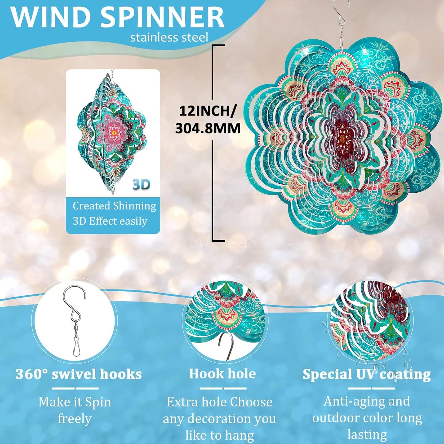 Wind Spinner Mandala Lucky Firework,12inch Hanging Wind Spinner Lucky Gifts for Women/Mother/Grandma/Father/Mom/Wife,Outdoor&Indoor Garden Decorations Yard Art Christmas Ornament