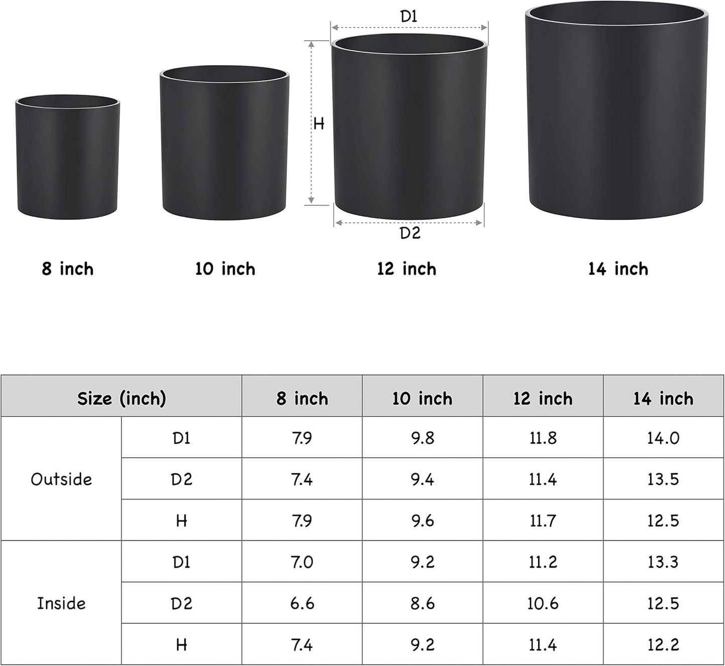 FaithLand Plant Pot 14 inch - Perfectly Fits Mid-Century Modern Plant Stand - Drainage Plug and Drainage Mesh Screen - Matte Black