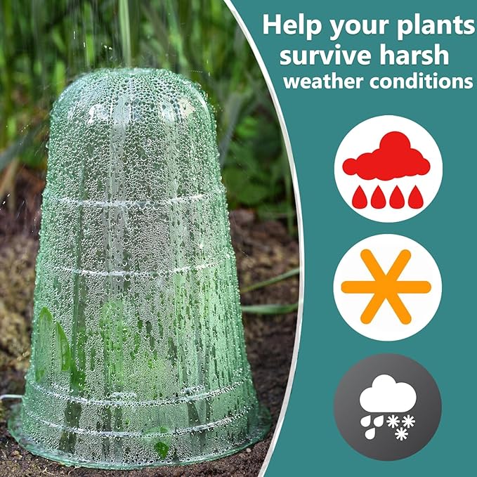 20 Pack Garden Cloches for Plants, Reusable Bell Plant Protector, Garden Protection from Animals Snails Birds Chickens Insect, 9.85" H X 7.3" D (Green)