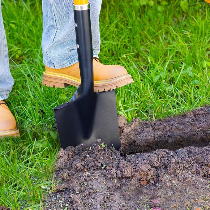 Spade Garden Shovel, Steel Flat Spade with Ergonomic D-Handle, Sharp Blade Square Shovel for Lawn Edging, Digging, Heavy Duty Yard Tool, Easy Cuts in Grass and Turf