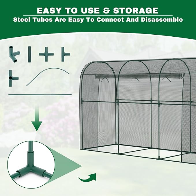 Crop Cages for Garden Plant, 9.8x3.3x6 Ft Plant Protection Netting Tent with Zippered Door, Raised Bed Cover, Garden Bed Cover with Frame, Wind-Resistant Plant Cages for Outdoor Plants