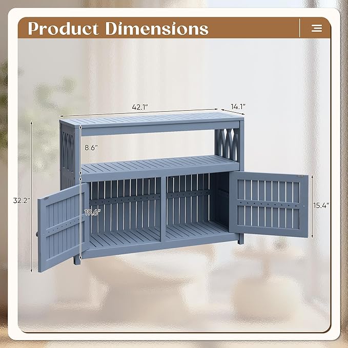 Flamaker Acacia Wood Cabinet with 2 Magnetic Doors - Weatherproof Outdoor Storage, Buffet, TV Stand, Bar, Potting Table (Grey)