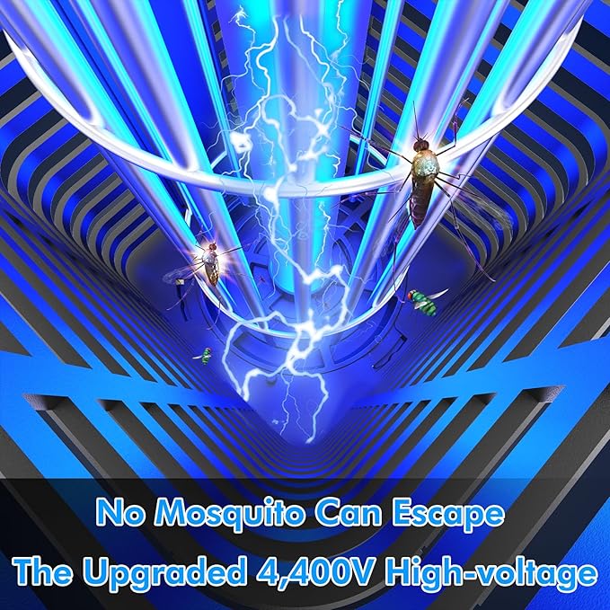 Rechargeable Solar Bug Zapper Outdoor & Indoor, Mosquito Fruit Fly Trap, Gnat Moths Catcher, 4200V Grid, USB Charging, 5000mAh Battery, Fit for Home, Kitchen, Backyard, Camping, Patio