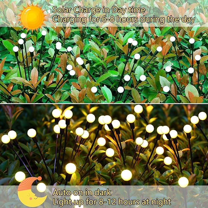 Kohlrabi Solar Garden Lights Outdoor, 10 Pack 80 LED Warm White Firefly Lights Waterproof, Sway by Wind, Solar Wind Swaying Light for Yard Patio Backyard Garden Flower Bed Pathway Decoration
