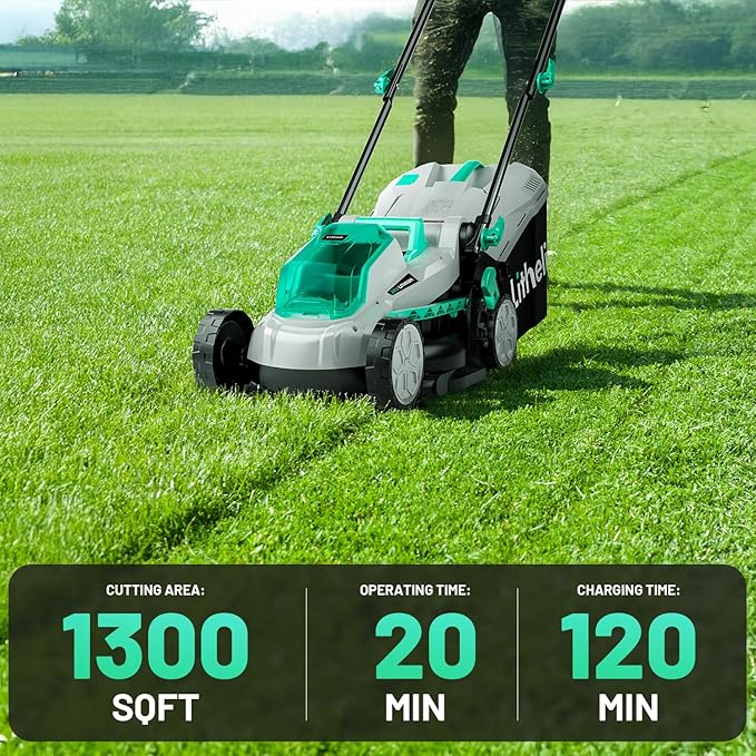 Litheli Cordless Lawn Mower 13 Inch, 5 Heights, 20V Electric Lawn Mowers for Garden, Yard and Farm, with Brushless Motor, 4.0Ah Battery & Charger Included