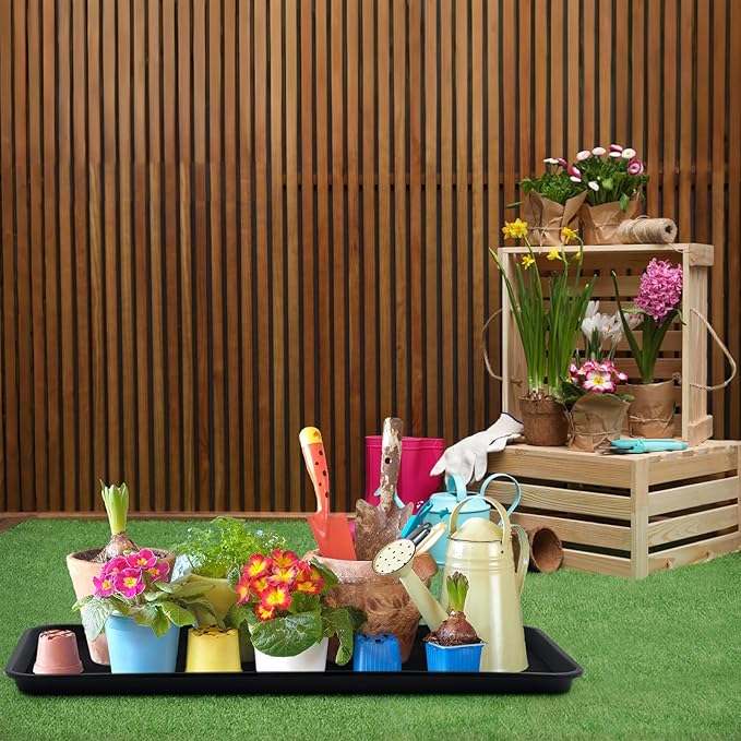 Vesici 6 Pack Large Self-Watering Plant Trays (30"x15") and 3mm Capillary Mat-Automatic Watering System for Indoor/Outdoor Plants, Durable Plastic Seedling Trays for Potted Plant, Garden