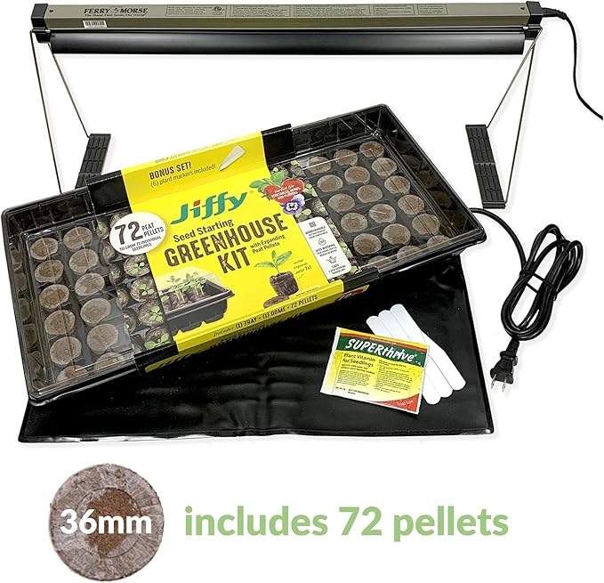 Ferry Morse Your Complete Indoor Seed Starting Kit Including Heat Mat, T5 Grow Light Fixture, and 72 Cell 36mm Pellet Seed Starter Greenhouse Kit