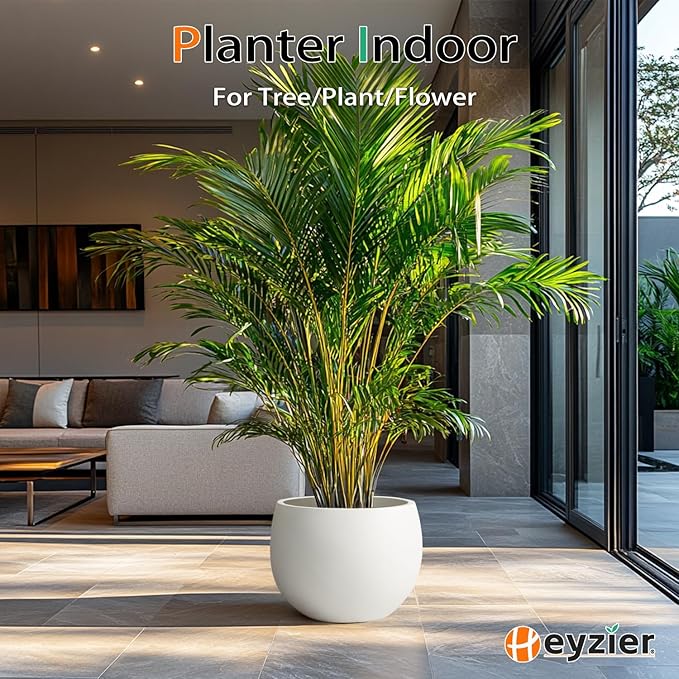 Ball Concrete Planter Outdoor Indoor, Large Tall Cement Plant Pots for Trees Flowers (White, 20 inch)