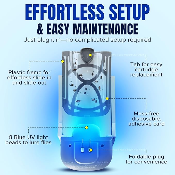 10-Pack Refill Cartridges for Fruit Fly Trap Indoors - Strong Adhesive to Capture Fruit Flies, Gnats, Houseflies, Moths, and Flying Insects