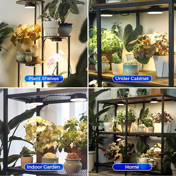 Barrina Orbgrow OG09 Puck LED Grow Light with 660nm Red LEDs, 36W(4 x 9W, 540 Watt Equiv), Plant Lights for Indoor Plants Full Spectrum, Magnetic & Linkable, Small Grow lamp, Seeding, 4 Packs, Black