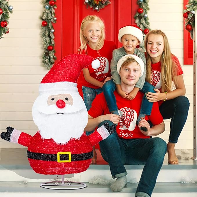 Collapsible Lights Christmas Santa Claus Lighted with LED Warm White Lights Christmas Outdoor Light Decor for Yard Lawn Porch Garden Living Room Bedroom Indoor Outdoor