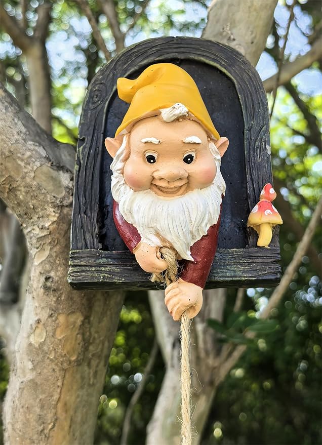 Gnome Garden Decor Climbing Tree Decoration Outdoor,Fariy Door Tree Face Figurine Lawn Patio Statue,Funny Climbing Elves Peeker Sculpture Yard Art