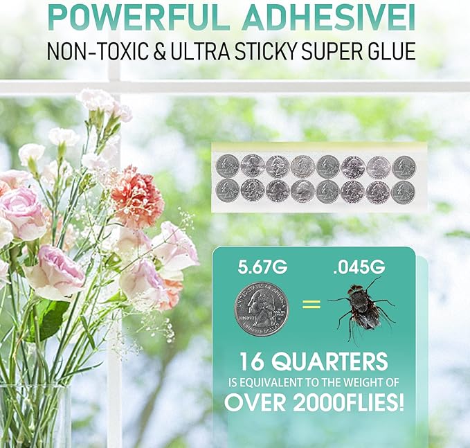 60 Pcs Window Fly Traps for Indoor/Outdoor, Insect, Bugs, Fly & Fruit Fly Glue Sticky Adhesive Insect Killer - Easy to Use, Waterproof, Disposable, Non-Toxic, and Odorless, Economic Pack
