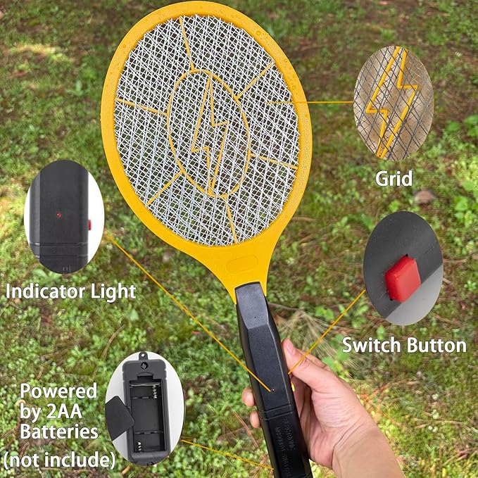 2 Pack Electric Fly Swatter, Handheld Bug Zapper Racket for Outdoor & Indoor, Mosquito Zapper Racket Battery Powered Tennis Mosquito Rackets for Insect