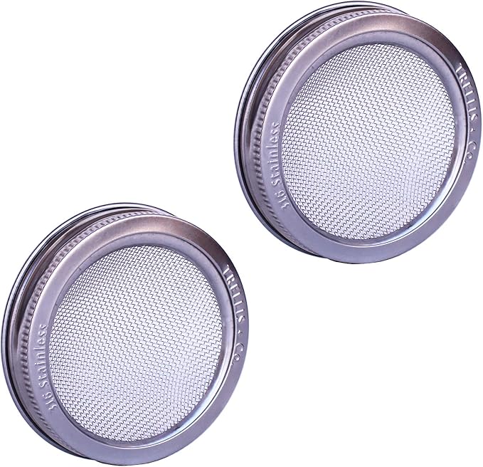 | Stainless Steel Sprouting Kit, 2 Pack | Rust Proof 316 Stainless, Curved Mesh, Fits Most Wide Mouth Mason Jars | Grow Your Own Organic Sprouts from Seeds, Sprouter