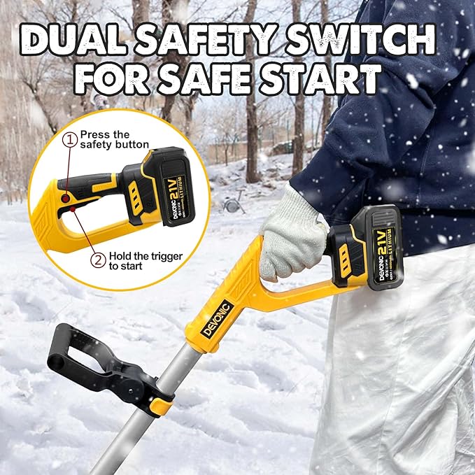 DEVONIC Cordless Snow Shovel,21 Volt 13 Inch 4-Ah Snow Thrower,Snow Blower with Adjustable Front Handle&Telescopic Pole and 2 Batteries.Width 6". Depth,12",16.8FT Throw Distance