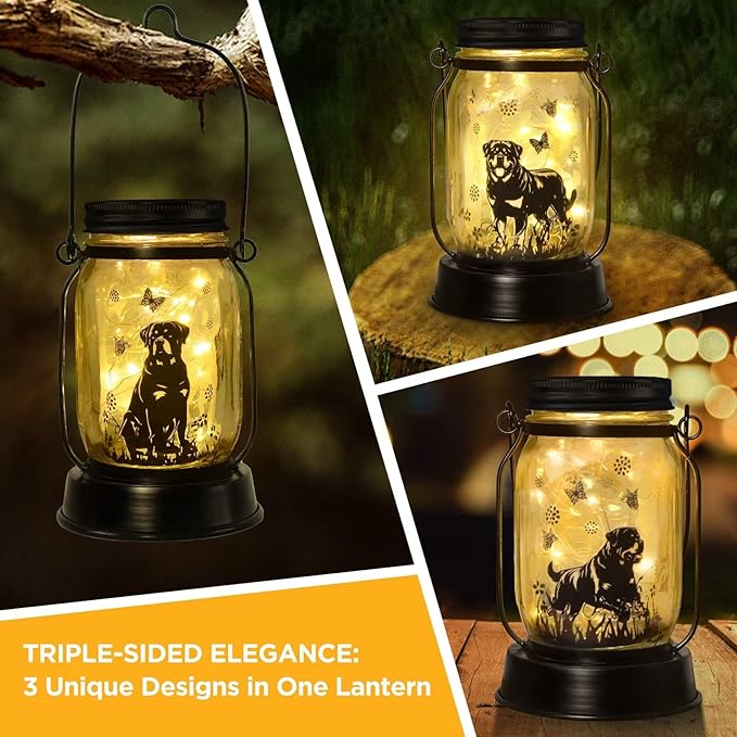 Rottweiler Gifts for Women/Men Rottweiler Solar Lanterns Dog Mom Birthday Dog Lovers Lantern Pet Loss Pet Memorial Lights, Solar Garden Decoration Outside for Yard, Patio,Backyard,Porch