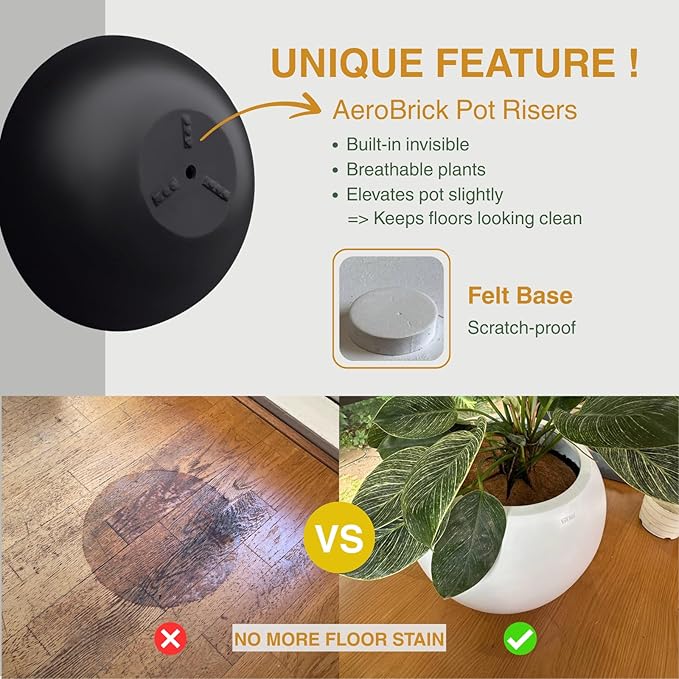 6.9" H x 19.7" D Round Bowl Fiberstone Planter for Succulent and Lotus, Drainage Hole, Weather Resistant for Indoor and Outdoor Use, Included 2 Extra Coco Mats (Black, 17.9" Pot Opening)