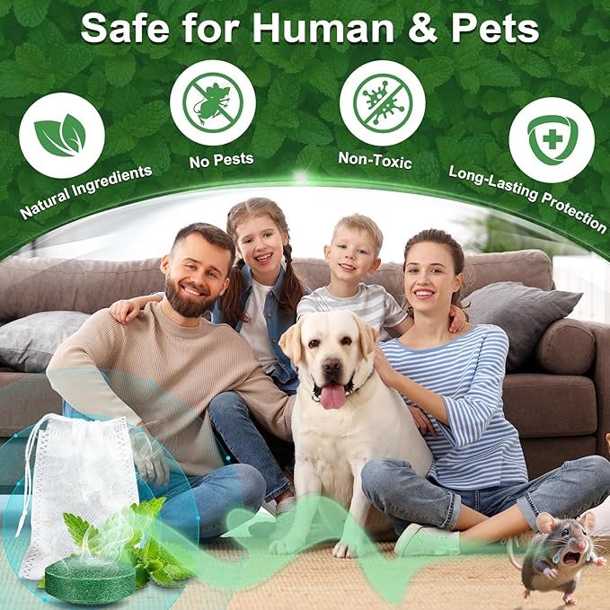 Mouse Rodent Repellent, 32 Pack Peppermint Oil Mice Repellent for Mice, Rats, Spiders, Squirrels and Pests, Indoor & Outdoor Natural Mouse Deterrent, Keep Rodents Away from Garden & Home (Mint)