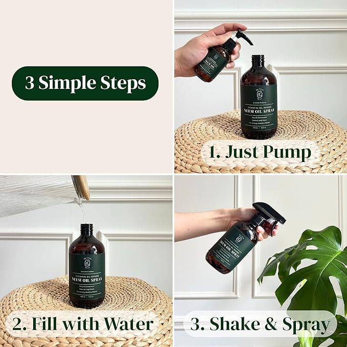 Neem Oil for Plants (Makes 480 fl oz) with Spray Bottle & Essential Oils | for Indoor Houseplants & Outdoor Gardens, Natural Leaf Shine