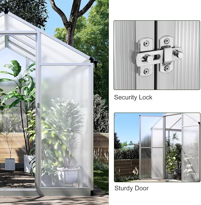 8X6.25 FT Aluminum Greenhouse for Outdoors, Heavy-Duty Metal Garden Greenhouses with Roof Vent and Quick Setup Structure, Metal Garden Greenhouse for Vegetables, Herbs & Outdoor Plants, Silver