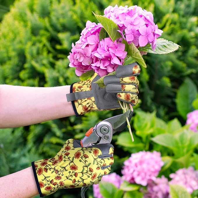 Bamllum Leather Gardening Gloves for Women - Working Gloves for Weeding, Digging, Planting, Raking and Pruning