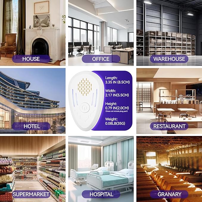 Ultrasonic Pest Repellent Indoor 6 Packs, Ultrasonic Repellent for Rodent, Mouse, Mice, Bugs, Spider, Mosquito, Roach, Electronic Plug in Pest Control, Cockroach Killer, Ant Traps, with Button, Home