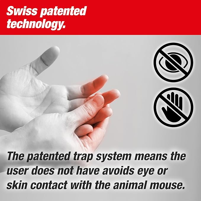 SWISSINNO Mouse Trap No See No Touch - Effective, Non-Contact + Non-Visible Catch + Kill with no-Fail catching - Pre-baited with Food Bait - Easy to Use - Reusable